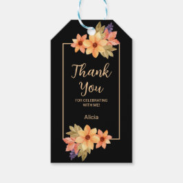 オレンジレッド秋フローラブラック誕生日サンキュー ギフトタグ