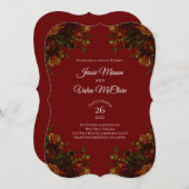 オレンジレッド素朴秋エレガントウェディング招待状 招待状 (正面/裏面)