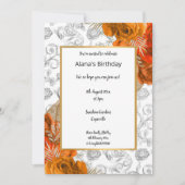 オレンジレッド金ゴールドフローラエレガント誕生日招待状 招待状 (正面)