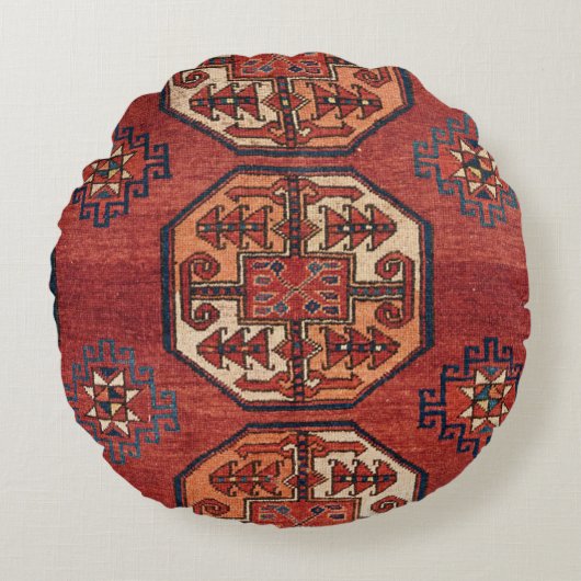オレンジレッド·ターキスタン·メダリオンズ  ラウンドクッション (正面)