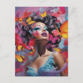 オレンジレッド&ブルーバタフライファンタジー女性 ポストカード (正面)
