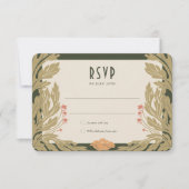 オレンジレッドRSVPカードヴィンテージアールヌーボー 招待状 (正面)