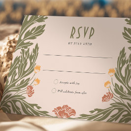 オレンジレッドRSVPカードヴィンテージアールヌーボー 招待状