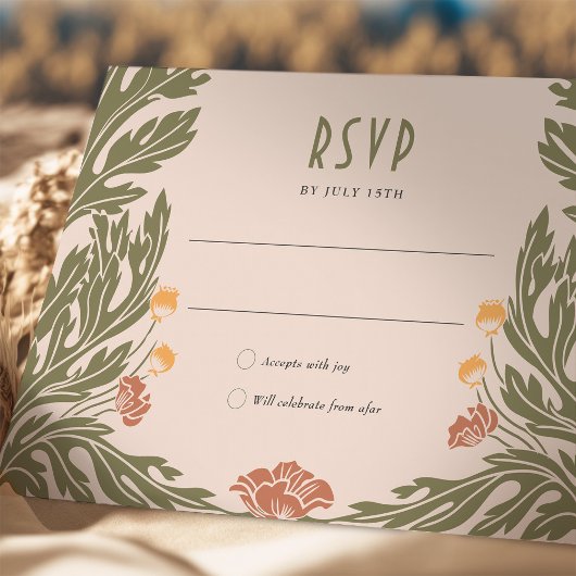 オレンジレッドRSVPカードヴィンテージアールヌーボー 招待状