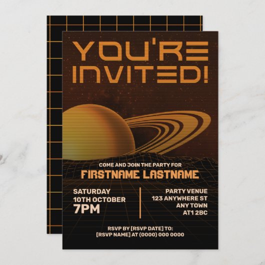 オレンジレトロウェーブパーティの招待状 招待状 (正面/裏面)