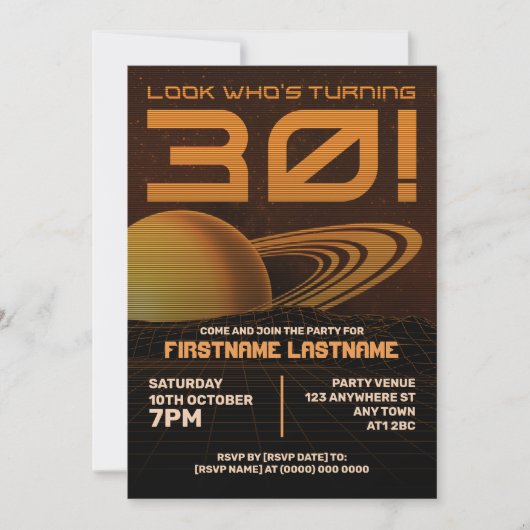 オレンジレトロウェーブ30th誕生日パーティの招待状 招待状 (正面)