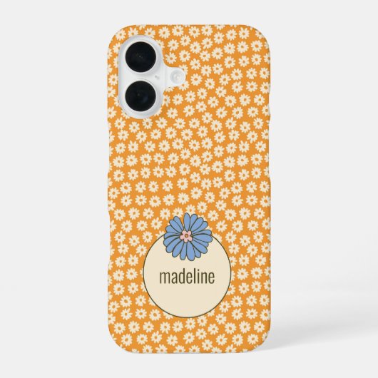 オレンジレトロガーリー花柄 iPhone 16ケース (裏面)