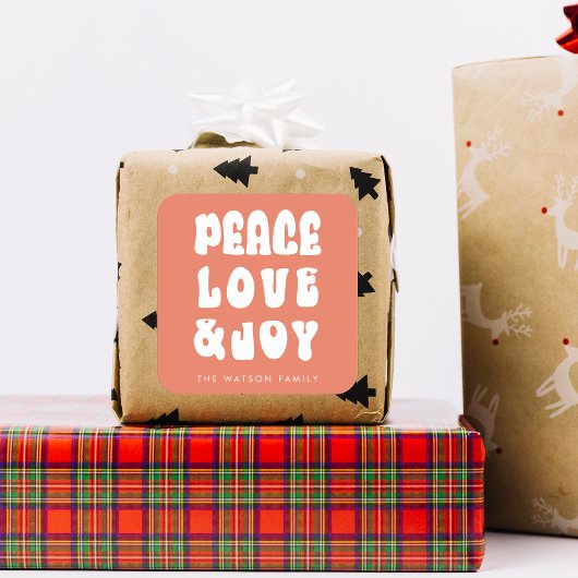 オレンジレトログルーヴィーピースラブジョイホリデイ スクエアシール