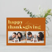 オレンジレトロタイポグラフィハッピーサンクスギビング写真 箔シーズンカード (立ち正面)