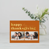 オレンジレトロタイポグラフィハッピーサンクスギビング写真 箔シーズンポストカード (立ち正面)