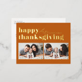 オレンジレトロタイポグラフィハッピーサンクスギビング写真 箔シーズンポストカード (正面/裏面)