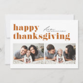 オレンジレトロタイポグラフィフォトハッピー感謝祭 シーズンカード (正面)
