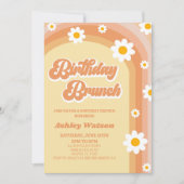 オレンジレトロデイジーフラワー誕生日ブランチパーティー 招待状 (正面)