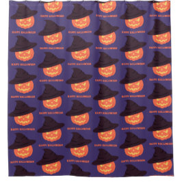 オレンジレトロパンプキンハッピーハローウィン シャワーカーテン