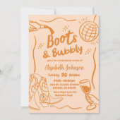 オレンジレトロブーツ&バブリーブライダルシャワー 招待状 (正面)