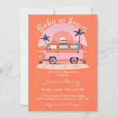 オレンジレトロベビーオンボードヴィンテージヴァンベビーシャワー 招待状 (正面)