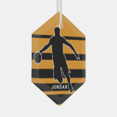 オレンジレトロヴィンテージバスケットボール選手のクリスマス ガラスオーナメント (正面右)