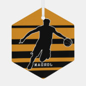 オレンジレトロヴィンテージバスケットボール選手のクリスマス ガラスオーナメント (裏面)