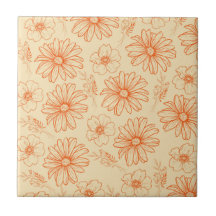 オレンジレトロヴィンテージY2Kフラワーパターン