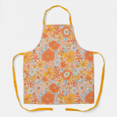 オレンジレトロ花柄 エプロン (正面)