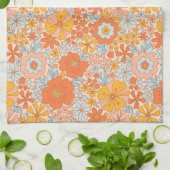オレンジレトロ花柄 キッチンタオル (折り畳み)