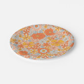 オレンジレトロ花柄 ペーパープレート (アングル)