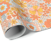 オレンジレトロ花柄 ラッピングペーパー (ロールコーナー)