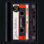 オレンジレトロAudiotape 50th birthday Guest Book 2 ノートブック<br><div class="desc">古いオーディオカセット 年齢のための小さな黒のラウンド。デザインスパイラルノート（ゲストブックとして）の文字50th Birthdayパーティー 引用文（背面）。懸命のカバー。一致する誕生日は、日付のマグネットとハガキ、誕生日の招待状、誕生日紙ナプキンとゲストブック(懸命カバー)。レトロ忘れなオーディオタップ(透明、緑の色、デカールなど)のコレクション全体を行わない…</div>