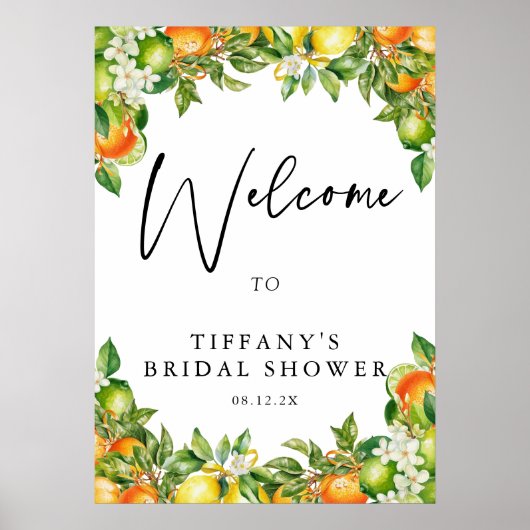 オレンジレモンシトラスブライダルシャワーウェルカムサイン ポスター (正面)