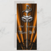 オレンジレースの仮面舞踏会の銀の第50誕生日 招待状 (正面/裏面)