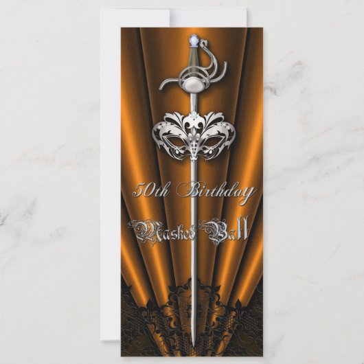 オレンジレースの仮面舞踏会の銀の第50誕生日 招待状 (正面)