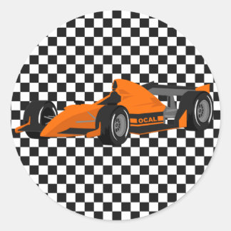 オレンジレースカー誕生日シール ラウンドシール