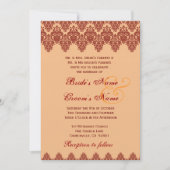 オレンジレースダマスク結婚式プレミアム金ゴールドメタル 招待状 (正面)