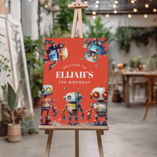 オレンジロボットテックギアビルダー誕生日パーティサイン ポスター
