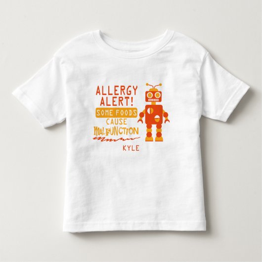 オレンジロボット食物アレルギー警報ワイシャツ トドラーTシャツ (正面)