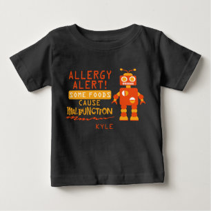 オレンジロボット食物アレルギー警報ワイシャツ ベビーTシャツ