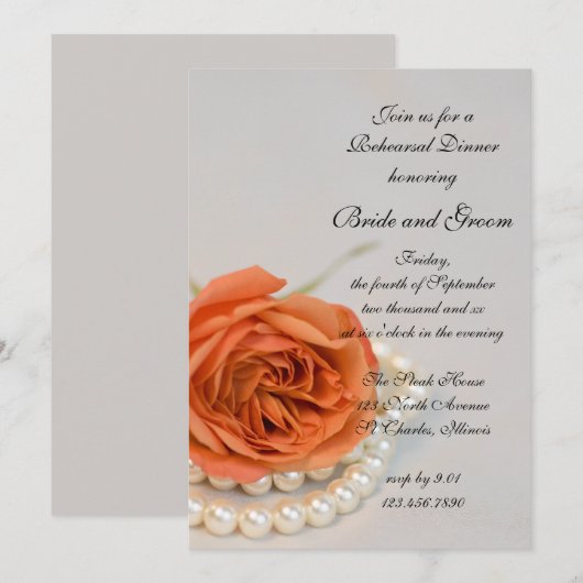 オレンジローズ ホワイトパール 結婚式リハーサルディナー 招待状 (正面/裏面)