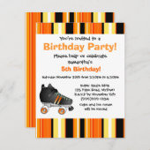 オレンジローラースケートの誕生日パーティー-オレンジストライプ 招待状 (正面/裏面)