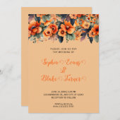オレンジワイルドフラワーアレンジオ結婚レンジ 招待状 (正面/裏面)