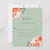 オレンジワイルドフラワーズボタニカルセージグリーン 出欠カード (正面)