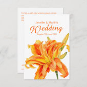 オレンジワスレグサの食事の選択応答カードの結婚 出欠カード (正面/裏面)