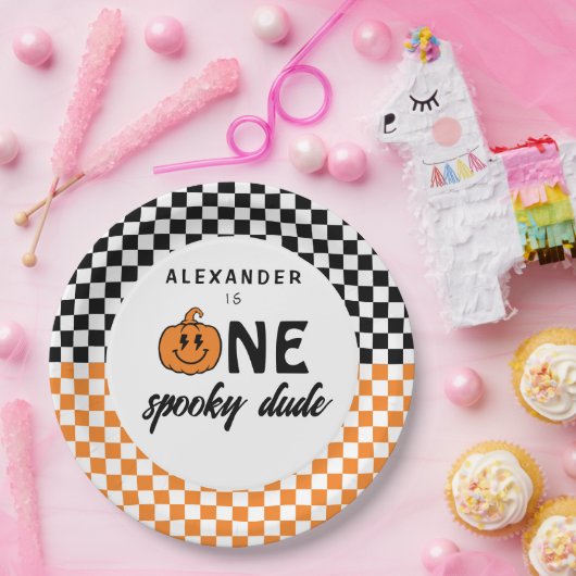 オレンジワン不気味ダドハロウィーン1st誕生日 ペーパープレート (パーティー)
