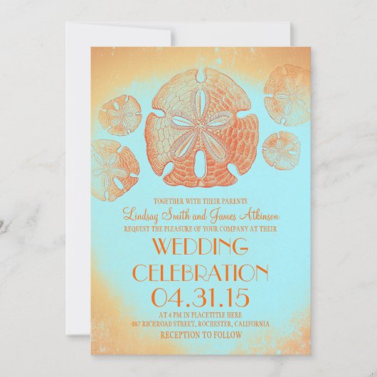 オレンジヴィンテージとドルビーチ結婚式招待状 招待状 (正面)