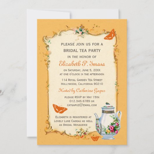 オレンジヴィンテージのフランスのな花嫁のお茶会 招待状 (正面)