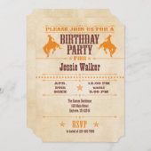 オレンジヴィンテージカウボーイ誕生日招待状 招待状 (正面/裏面)