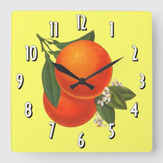 オレンジヴィンテージクレートアートウォールクロック スクエア壁時計 (正面)