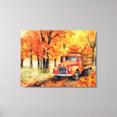 オレンジヴィンテージピックアップトラック秋32x24 キャンバスプリント (正面)