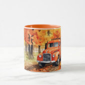 オレンジヴィンテージピックアップトラック秋 マグカップ (中央)