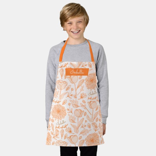 オレンジヴィンテージフローラ名前をカスタムするエプロン エプロン (着用した状態)