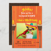 オレンジヴィンテージレトロサマーパーティールアウ(ハワイ式宴会)誕生日 招待状 (正面/裏面)